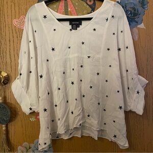 Karen Kane White Blouse with Black Star Design